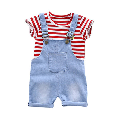 Summer Baby Clothes Baby Boys Girls Short Sleeve Striped Print Tops Blouse ShirtDenim Strap Shorts Casual Outfits Sets
Summer Baby Clothes Baby Boys Girls Short Sleeve Striped Print Tops Blouse ShirtDenim Strap Shorts Casual Outfits Sets