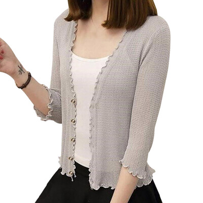 Top Women Wooden Ear V-Neck Cropped Sleeve Thin Short Openwork Knit Sunscreen Blouse Air Conditioning Shirt Coat Top
Top Women Wooden Ear V-Neck Cropped Sleeve Thin Short Openwork Knit Sunscreen Blouse Air Conditioning Shirt Coat Top