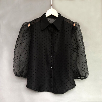 2019 Autumn New Blouse Women Lace Perspective Loose Polka Dot Lapel Lantern Sleeves Shirt Solid Color Mesh Blusas Mujer De Moda
2019 Autumn New Blouse Women Lace Perspective Loose Polka Dot Lapel Lantern Sleeves Shirt Solid Color Mesh Blusas Mujer De Moda