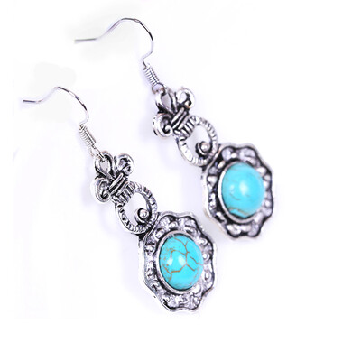 1 Pair Trend Women Girls Retro Earrings Ethnic Turquoise Exquisite Pendant Gift
