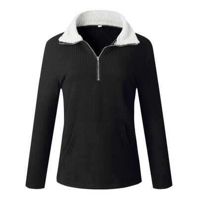 Fashion Casual Turn -Down Collar Zipper Knitted Ladies Tops Autumn Winter Pocket Solid Long Sleeve Women T-shirt
Fashion Casual Turn -Down Collar Zipper Knitted Ladies Tops Autumn Winter Pocket Solid Long Sleeve Women T-shirt