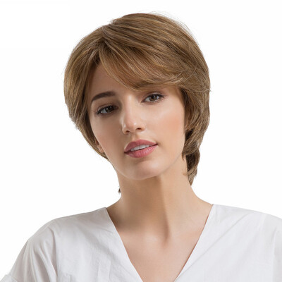 Gobestart Natural Women Short Texture Hair Wigs Fluffy Slight Human Hair Female Wigs