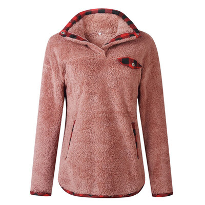 Winter New Women Fleece Plaid Sweatshirts Casual Long Sleeve V Neck Button Sweatshirt Pullover Tops sudadera mujer 2019
Winter New Women Fleece Plaid Sweatshirts Casual Long Sleeve V Neck Button Sweatshirt Pullover Tops sudadera mujer 2019