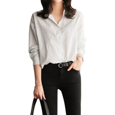 Women Temperament Striped Print Loose Lapel Blouse Vintage Long Sleeve Casual Long Tops
Women Temperament Striped Print Loose Lapel Blouse Vintage Long Sleeve Casual Long Tops