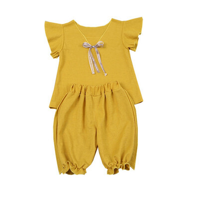 Summer Children Girls Casual Summer Bow Flare Sleeve T-shirtShorts Suits 2Pcs Fashion Costume Set Yellow Pink Red
Summer Children Girls Casual Summer Bow Flare Sleeve T-shirtShorts Suits 2Pcs Fashion Costume Set Yellow Pink Red