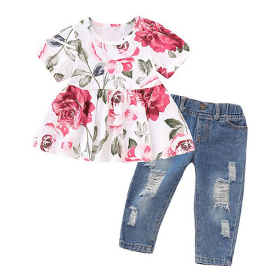Summer Girl Print T-shirt Set Fashion Print T-shirt Hole Jeans Clothes Set Kids Clothes Girls Denim Pants
Summer Girl Print T-shirt Set Fashion Print T-shirt Hole Jeans Clothes Set Kids Clothes Girls Denim Pants