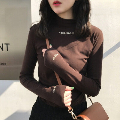 Half-high collar long-sleeved T-shirt female letter printed milk silk solid color cotton T-shirt womens autumn bottoming shirts
Half-high collar long-sleeved T-shirt female letter printed milk silk solid color cotton T-shirt womens autumn bottoming shirts