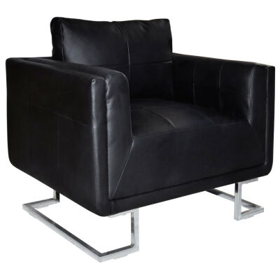 Black Luxury Cube Armchair with Chrome Feet