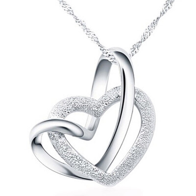 925 sterling silver double heart pendant necklace collarbone