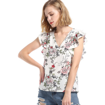 New Print Floral Chiffon Womens Blouse Sexy V Neck Ruffles Short Blouse Sleeveless Blua Summer Elagant Shirt Thin Slim Top
New Print Floral Chiffon Womens Blouse Sexy V Neck Ruffles Short Blouse Sleeveless Blua Summer Elagant Shirt Thin Slim Top