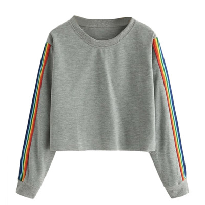 Women Autumn Winter O-neck Plus Size Loose Long-sleeved Short Color Strip Sweatshirt Sweet Tops 
Women Autumn Winter O-neck Plus Size Loose Long-sleeved Short Color Strip Sweatshirt Sweet Tops