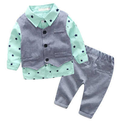 3 PcsSets Autumn Baby Boy Clothing Set Star Print Shirt Gray Vest Pants Gentleman Children Clothes Set
3 PcsSets Autumn Baby Boy Clothing Set Star Print Shirt Gray Vest Pants Gentleman Children Clothes Set
