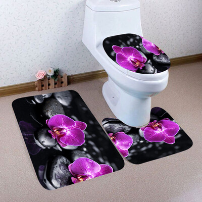 Toponeto 3PCS Christmas Bathroom Non-Slip Pedestal Rug Lid Toilet Cover Bath Mat Set