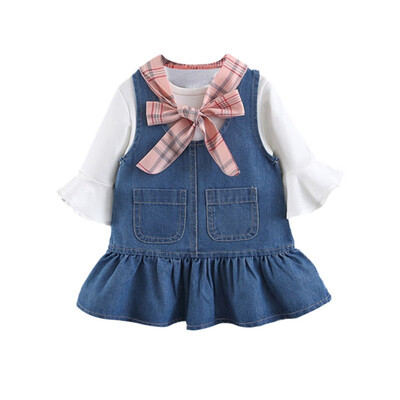 Baby Girl Dress Long Sleeve Plaid Denim Dress Flare Sleeve Cotton T-shirt Blouse Strap Dress Casual Outfits
Baby Girl Dress Long Sleeve Plaid Denim Dress Flare Sleeve Cotton T-shirt Blouse Strap Dress Casual Outfits