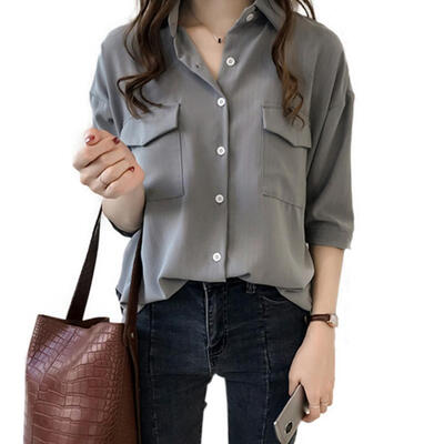 2019 Women Concise Casual Solid Color Middle Sleeve Striped All-match Loose Standing Collar Shirts
2019 Women Concise Casual Solid Color Middle Sleeve Striped All-match Loose Standing Collar Shirts