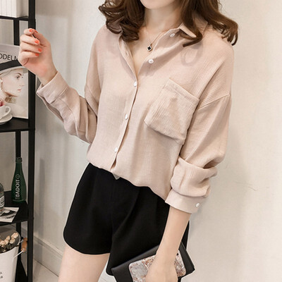 Elegant Single-breasted Blouse Turn-down Collar Chiffon Shirt Women Vintage Blouse
Elegant Single-breasted Blouse Turn-down Collar Chiffon Shirt Women Vintage Blouse