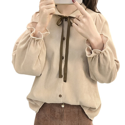 fashion sweet women blouse autumn long sleeve ladies tops Corduroy bow tie casual women clothing 
fashion sweet women blouse autumn long sleeve ladies tops Corduroy bow tie casual women clothing