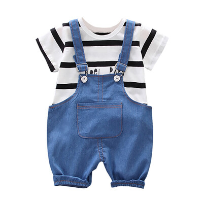 Boy Shorts Set Sleeve Stripe Letter Print Tops Blouse Shirt Denim Suspender Pants Children Casual Outfits Sets
Boy Shorts Set Sleeve Stripe Letter Print Tops Blouse Shirt Denim Suspender Pants Children Casual Outfits Sets