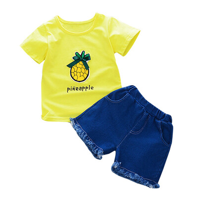 Summer Baby Girls Clothes Cute Short Sleeve Pineapple Pattern T-shirt TopsDenim Shorts Suits Casual Children Clothing Sets
Summer Baby Girls Clothes Cute Short Sleeve Pineapple Pattern T-shirt TopsDenim Shorts Suits Casual Children Clothing Sets