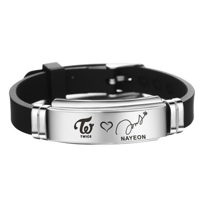 KPOP TWICE Signature Lettering Adjustment Strap Stainless Steel Silicone Bracelet Unisex Sports Bracelet Hot Gift for Fans
KPOP TWICE Signature Lettering Adjustment Strap Stainless Steel Silicone Bracelet Unisex Sports Bracelet Hot Gift for Fans