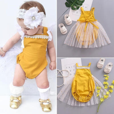 Newborn Baby Girls Party Tulle Lace Tutu Romper Fancy Dress Outfits Kids 0-24M