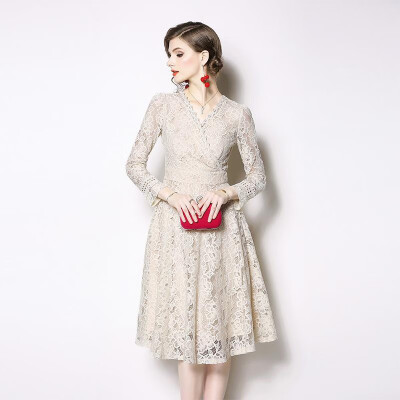 M L XL XXL elegant new spring 2019 lace dress women long sleeve beige flower mid calf slim A line lady V neck
M L XL XXL elegant new spring 2019 lace dress women long sleeve beige flower mid calf slim A line lady V neck