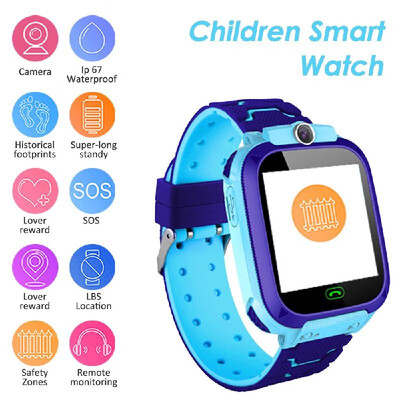 Touch-Screen IP67 Children Smart Watch Blue Compatible with AndroidiOS