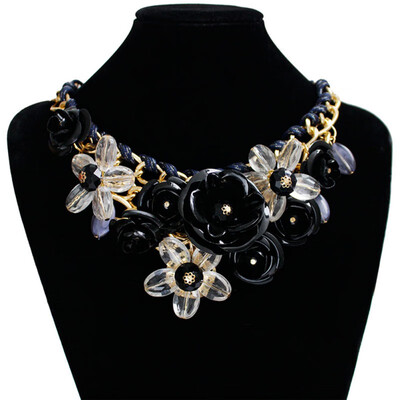 Women Flower Necklace Gem Pendant Rope Woven Necklace For Women Gift Ladies