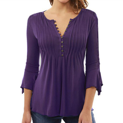 2019 European&American Womens Tee Trumpet Sleeve V-neck Pleated Solid Color Ladies Fall Clothes T-shirt
2019 European&American Womens Tee Trumpet Sleeve V-neck Pleated Solid Color Ladies Fall Clothes T-shirt