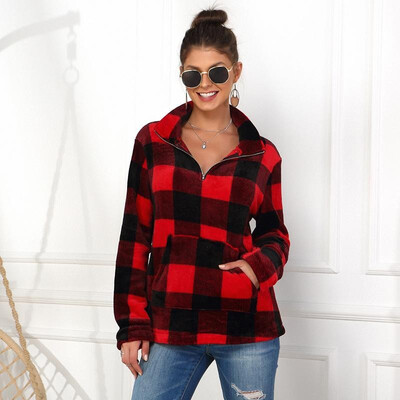 Fashion Women Winter Plaid Print Hoodie Turn-Down Collar Long Sleeve Zipper Pocket Casual Pullover Outerwear
Fashion Women Winter Plaid Print Hoodie Turn-Down Collar Long Sleeve Zipper Pocket Casual Pullover Outerwear