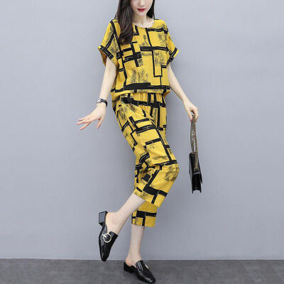 Tops Long Trousers Casual Outfits Set Summer Fashion Women Floral Printed Short Sleeve
Tops Long Trousers Casual Outfits Set Summer Fashion Women Floral Printed Short Sleeve
