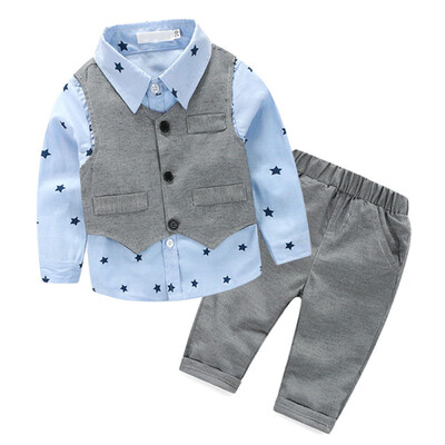 3 PcsSets Autumn Baby Boy Clothing Set Star Print Shirt Gray Vest Pants Gentleman Children Clothes Set
3 PcsSets Autumn Baby Boy Clothing Set Star Print Shirt Gray Vest Pants Gentleman Children Clothes Set
