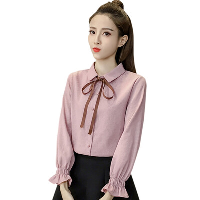 Autumn Ladies Shirt Sweet Bow Tie Turn-down Collar Blouses Puff Long Sleeve Solid Color Shirts Single Buckle Pinstriped Blouse
Autumn Ladies Shirt Sweet Bow Tie Turn-down Collar Blouses Puff Long Sleeve Solid Color Shirts Single Buckle Pinstriped Blouse