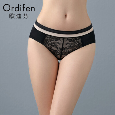 Ou Difen underwear bra 2019 new ladies sexy lace mid-rise comfort cotton inner triangle briefs XP9205 black M
Ou Difen underwear bra 2019 new ladies sexy lace mid-rise comfort cotton inner triangle briefs XP9205 black M