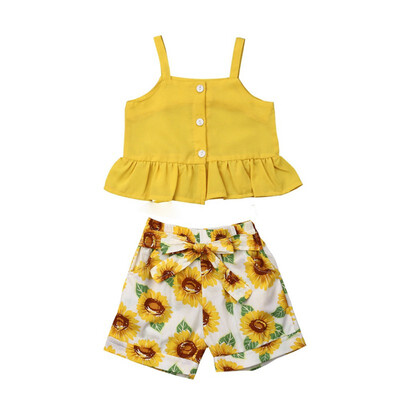Summer Cute Sweet Baby Girl Clothes Set Sleeveless Camisole And Sunflower Printing Short Pants Kit Kid Two-piece Outfit Set
Summer Cute Sweet Baby Girl Clothes Set Sleeveless Camisole And Sunflower Printing Short Pants Kit Kid Two-piece Outfit Set