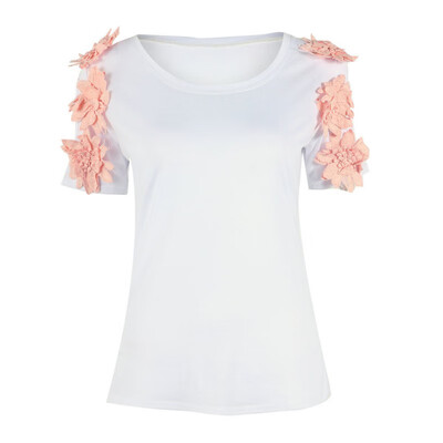 Summer T Shirts Women Short Sleeve Appliques Flower T-shirts Ladies Casual O Neck Tshirt Tops Fashion Female Clothing
Summer T Shirts Women Short Sleeve Appliques Flower T-shirts Ladies Casual O Neck Tshirt Tops Fashion Female Clothing