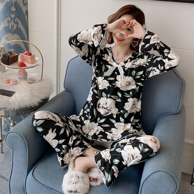 Autumn Women Pajamas Sets Flower Print Fashion Bow Luxury Female Faux Silk Two Pieces Shirts Pants Nighties Sleepwear
Autumn Women Pajamas Sets Flower Print Fashion Bow Luxury Female Faux Silk Two Pieces Shirts Pants Nighties Sleepwear