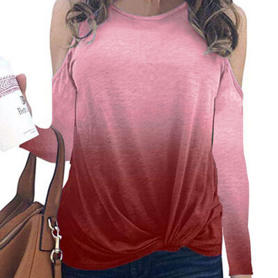 Women Autumn Fashion Casual All-match Loose Gradient Print Knit Decoration Long Sleeve Off-shoulder Slim T-shirt Top
Women Autumn Fashion Casual All-match Loose Gradient Print Knit Decoration Long Sleeve Off-shoulder Slim T-shirt Top