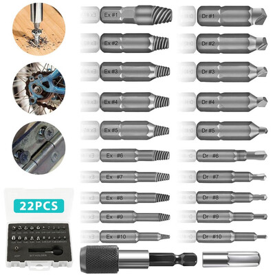 22pcs Damaged Screw Extractor Set Broken Bolt Extractor Screw Remover Set with Magnetic Extension Bit Holder Socket Adapter
22pcs Damaged Screw Extractor Set Broken Bolt Extractor Screw Remover Set with Magnetic Extension Bit Holder Socket Adapter