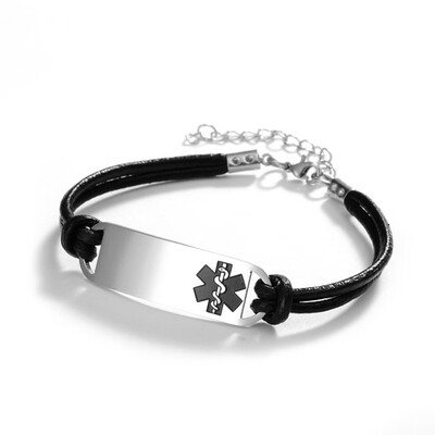 Adjustable Leather Chain Bracelet Stainless Steel Alert Bracelets Bangles For Women Men
Adjustable Leather Chain Bracelet Stainless Steel Alert Bracelets Bangles For Women Men