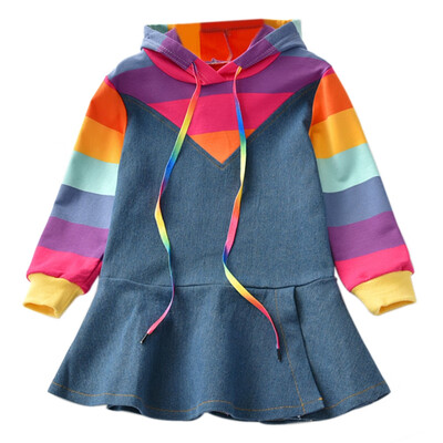 Autumn Casual Baby Girls Long Sleeve Rainbow Striped Print Sweatshirt Denim Dress Kids Pageant Dresses
Autumn Casual Baby Girls Long Sleeve Rainbow Striped Print Sweatshirt Denim Dress Kids Pageant Dresses