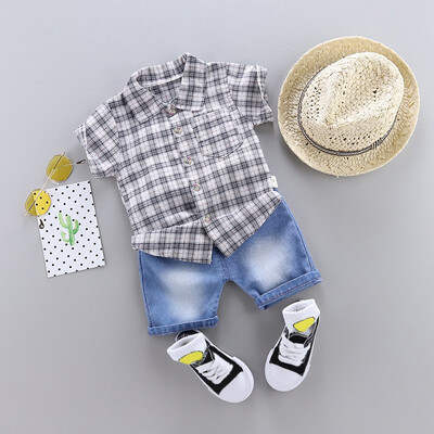 Plaid Boy Clothes Set Summer Plaid Shirt Short Sleeve T-shirt Denim Shorts Kids Clothes Set Fashion beach Boy T-shirt
Plaid Boy Clothes Set Summer Plaid Shirt Short Sleeve T-shirt Denim Shorts Kids Clothes Set Fashion beach Boy T-shirt