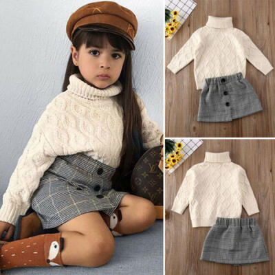 Toddler Baby Girls 2PCS Winter Clothes Knitted Sweater TopsSkirt Outfits Set US