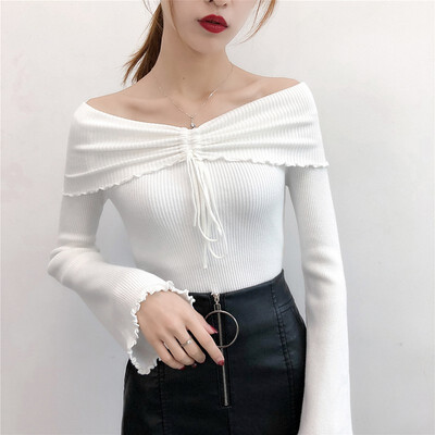 Sexy Slim Sweater Strapless Strapless Knit Pullover Fashion Solid Color Flare Sleeve Long Sleeve Womens Sweater
Sexy Slim Sweater Strapless Strapless Knit Pullover Fashion Solid Color Flare Sleeve Long Sleeve Womens Sweater