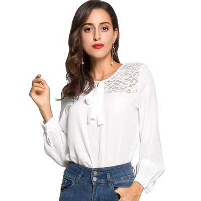 Office Lace Chiffon Womnes Shirt Hollow Out Patchwork Long Sleeve Blouse Bow Tie Slim Shirts Women Elegant Tops Navy White
Office Lace Chiffon Womnes Shirt Hollow Out Patchwork Long Sleeve Blouse Bow Tie Slim Shirts Women Elegant Tops Navy White