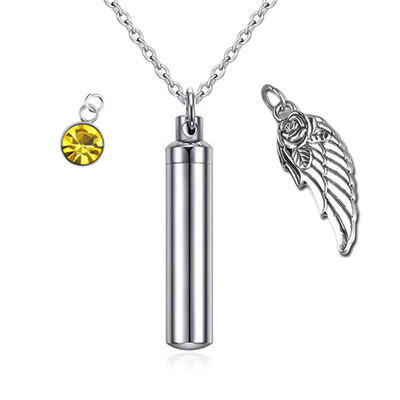 Cremation Jewelry Urn Necklace for Ashes with Angel Wing Charm & Cylinder Eternity Stainless Steel
Cremation Jewelry Urn Necklace for Ashes with Angel Wing Charm & Cylinder Eternity Stainless Steel