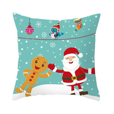 Christmas Peach Skin Pillowcase Green Cartoon Sofa Pillowcase Xmas Home Decor
