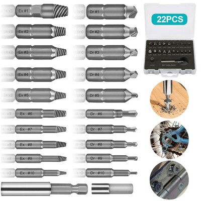 22PCS Damaged Screw Extractor Breakage Bolt Extractor Drill Bits Guide Set Broken Easy Out Fastener Kit
22PCS Damaged Screw Extractor Breakage Bolt Extractor Drill Bits Guide Set Broken Easy Out Fastener Kit