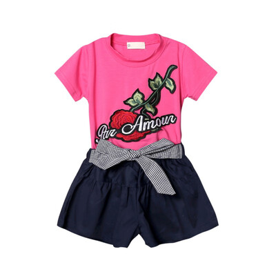 Fashion Kid Clothes Set Summer Girls Floral Print T-shirtLace-up Solid Shorts 2pcs Suit Hot Child Clothing 
Fashion Kid Clothes Set Summer Girls Floral Print T-shirtLace-up Solid Shorts 2pcs Suit Hot Child Clothing