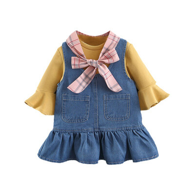 Baby Girl Dress Long Sleeve Plaid Denim Dress Flare Sleeve Cotton T-shirt Blouse Strap Dress Casual Outfits
Baby Girl Dress Long Sleeve Plaid Denim Dress Flare Sleeve Cotton T-shirt Blouse Strap Dress Casual Outfits